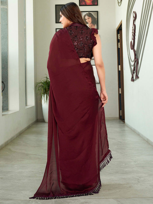 Tikhi Imli Solid Satin Saree | Swadesiicart