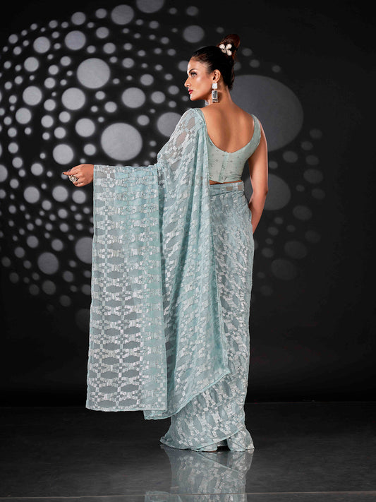 Tikhi Imli Blue Woven Design Ready to Wear Saree | Swadesiicart