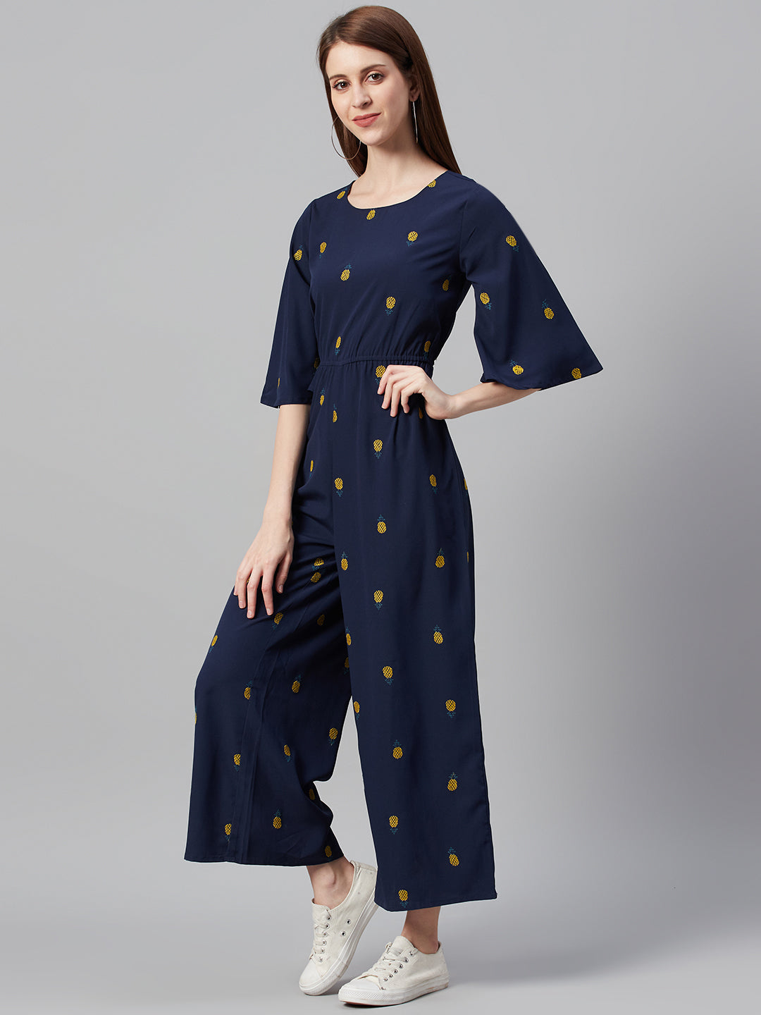 Juniper Women Darkblue Micro Poly Embroidered Regular Jumpsuit - Swadesiicart
