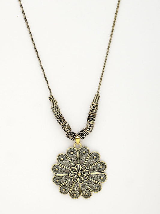 NVR Women's Gold-Polished Floral Shape Pendant with Chain | Swadesiicart