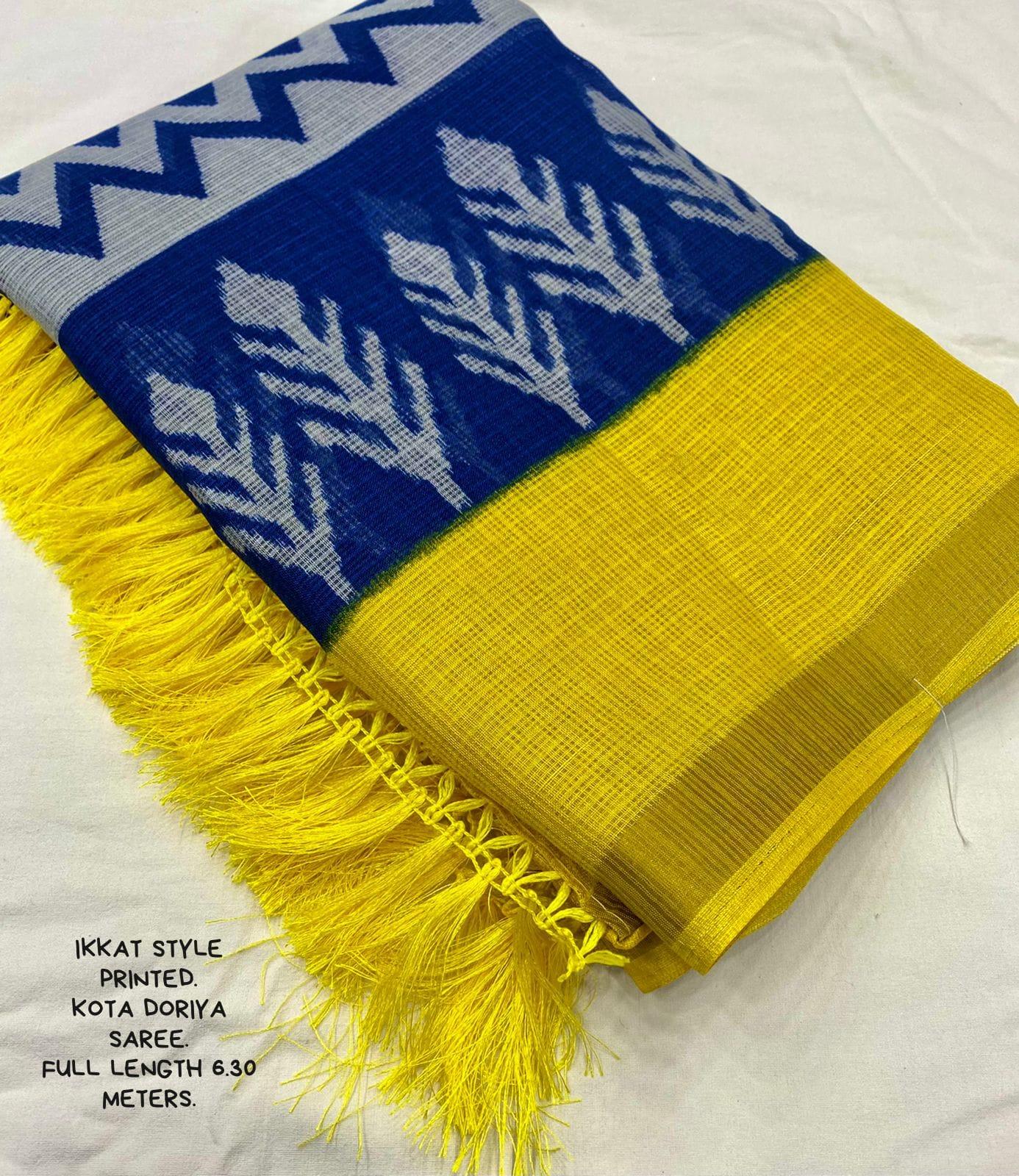 Blue Polycotton Ethnic Motifs Saree with Unstitched Blouse - Hiral Fashion | Swadesiicart
