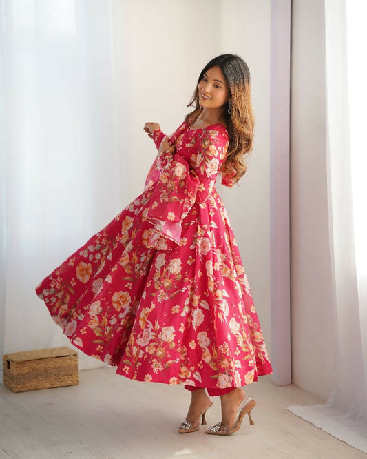 Joban Fashion Pink Kurta Set Organza Sequin Embroidery Work