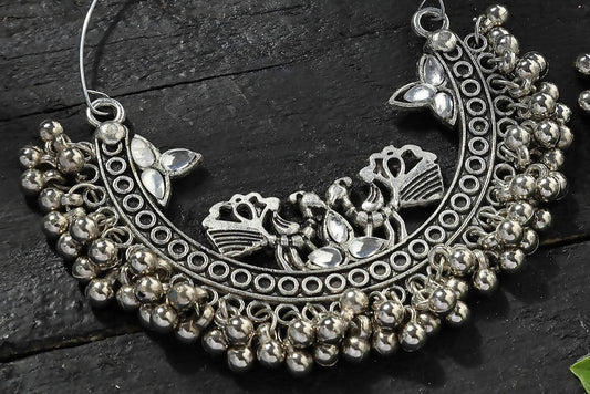 Mominos Fashion Johar Kamal Silver Peacock Design Chandbali Earrings