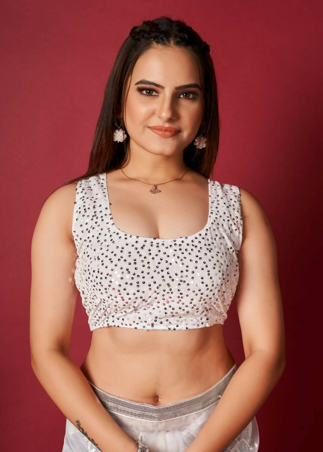 Vamsee White Organza Saree - Swadesiicart