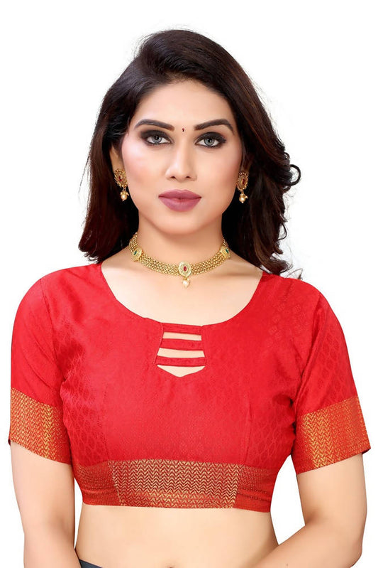 Vamika Banarasi Jacquard Weaving Red Color Saree | Swadesiicart