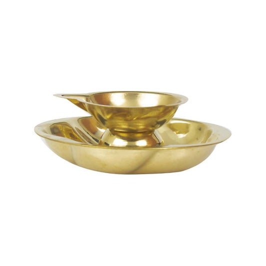 Spillbox Gold-Toned Brass Lotus Diya Round Pooja Essential | Swadesiicart