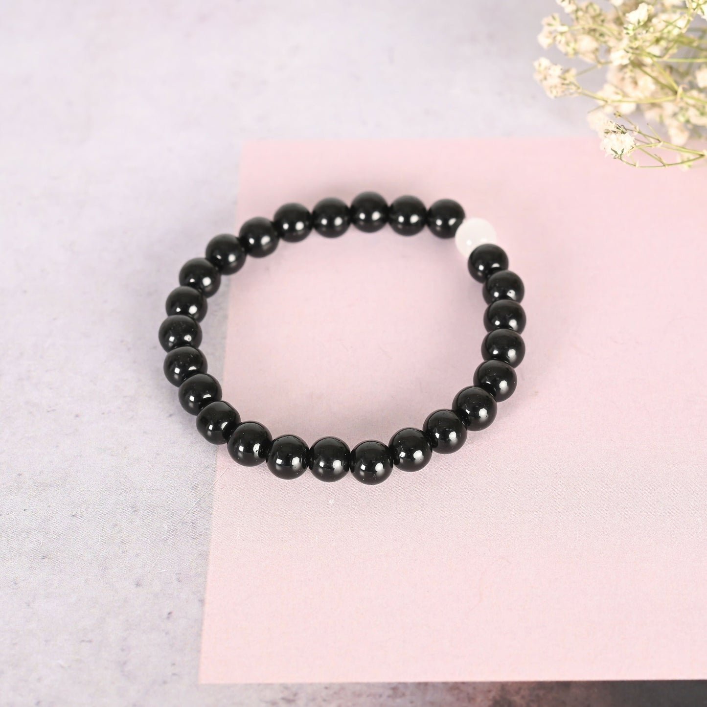 NVR Men & Women White & Black Marbel Crystal Elasticated Bracelet - Swadesiicart
