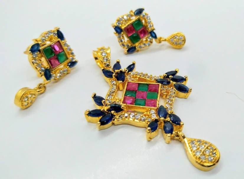 Multicolor Stones AD Designer Pendant Set | Swadesiicart
