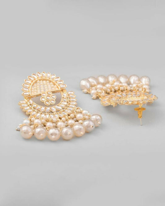 VOJ Gold-Polished Pearl Studded Chandbali Earrings