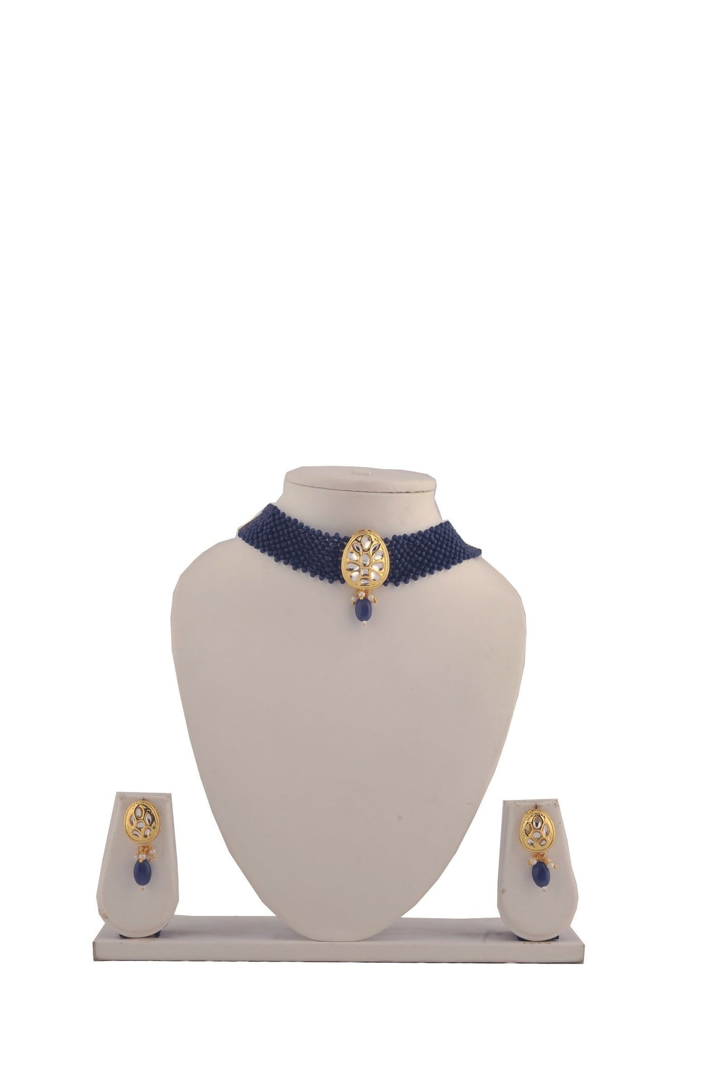 Joban Fashion Women Golden White Blue Necklace Set - Swadesiicart