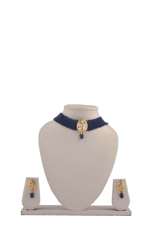 Joban Fashion Women Golden White Blue Necklace Set - Swadesiicart