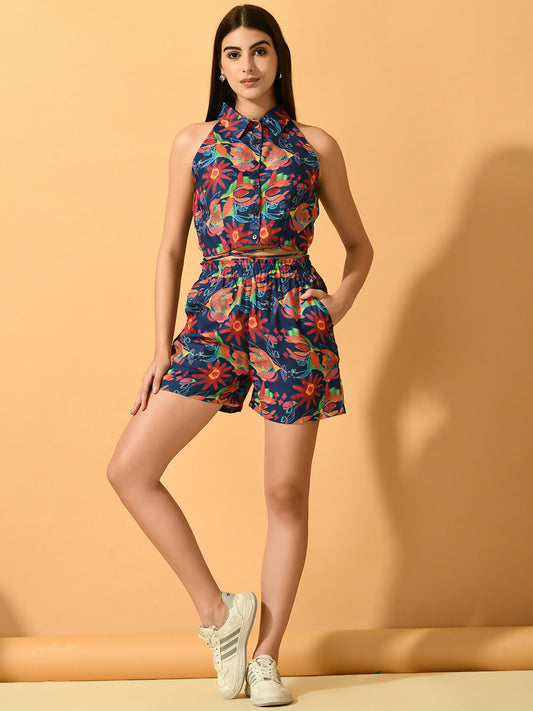 Myshka Women's Multi Printed Top With Shorts - Swadesiicart