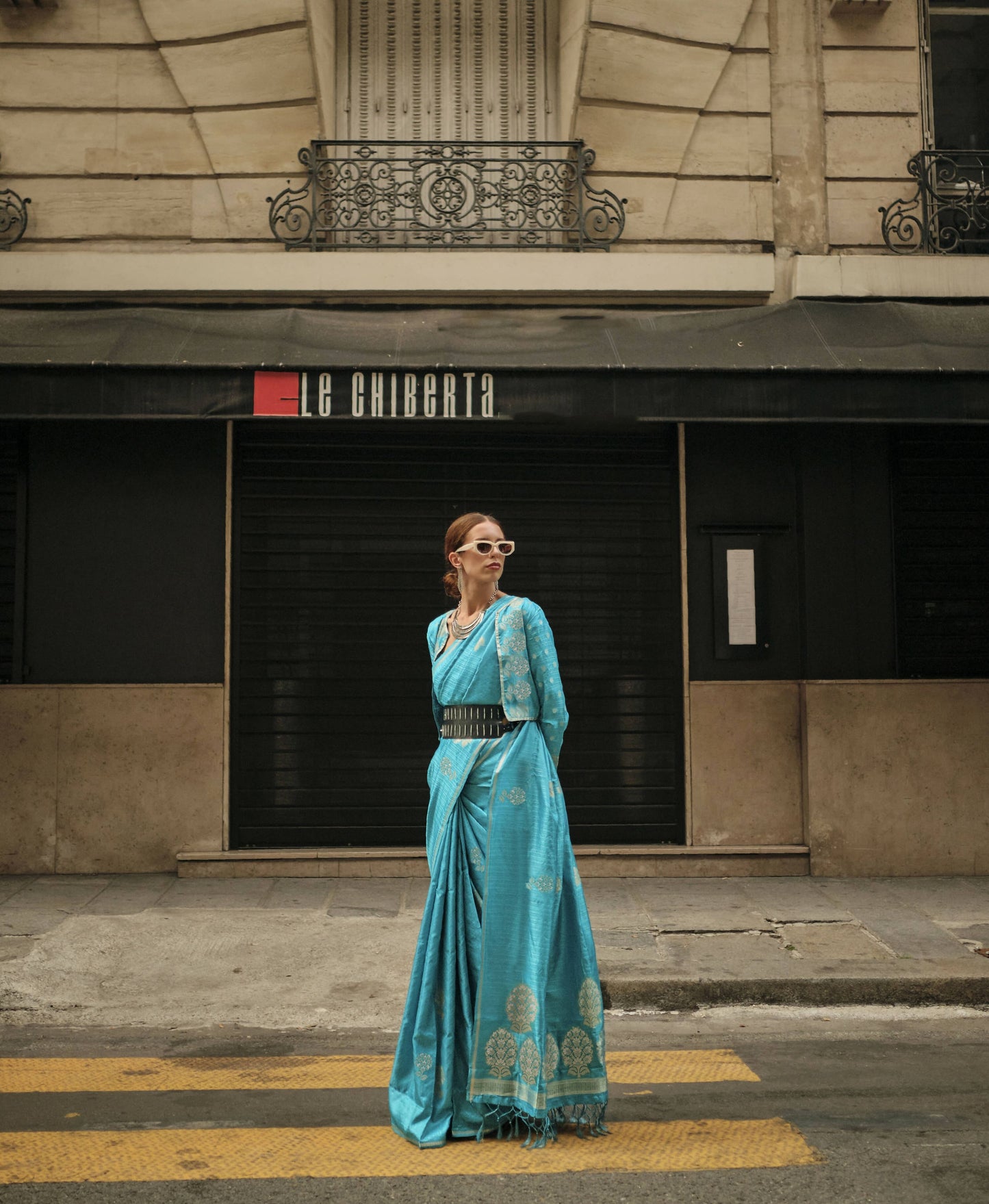 Firozi Blue Weavead Thread & Zari Work, Handloom Weaving Banarasi Satin Silk Saree - Rajtex Kronicle Silk - Swadesiicart