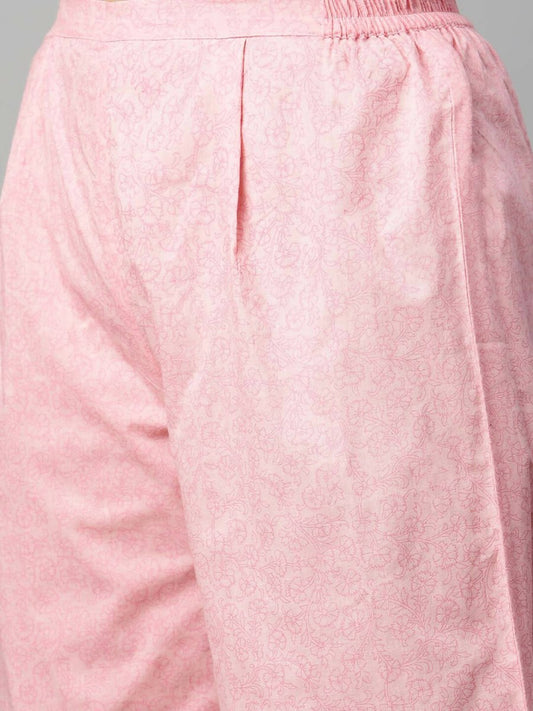 Ahalyaa Womens Pink Pure Cotton Printed Kurta Palazzo Set | Swadesiicart