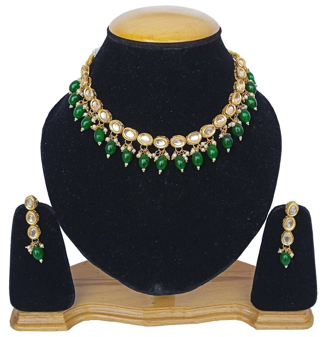 Joban Fashion Green kundan work Necklace Set | Swadesiicart