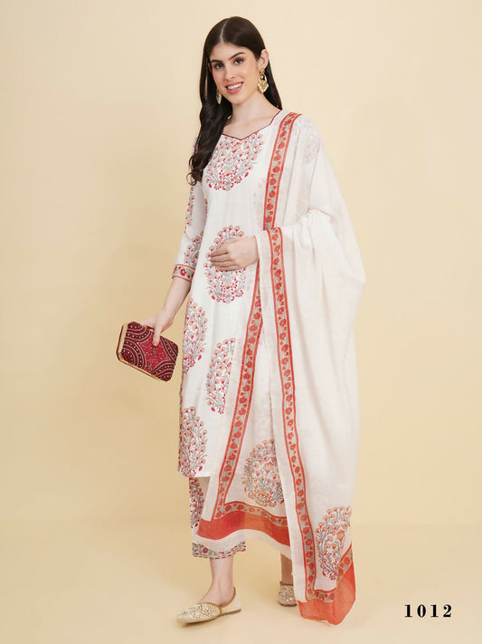 Designer Stylish White cotton Stitched Suit With Dupatta - Tanisha | Swadesiicart