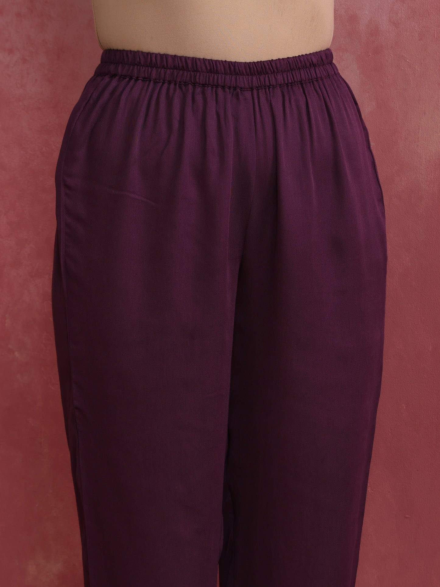 trueBrowns Purple Modal Pleated Kurta Set | Swadesiicart