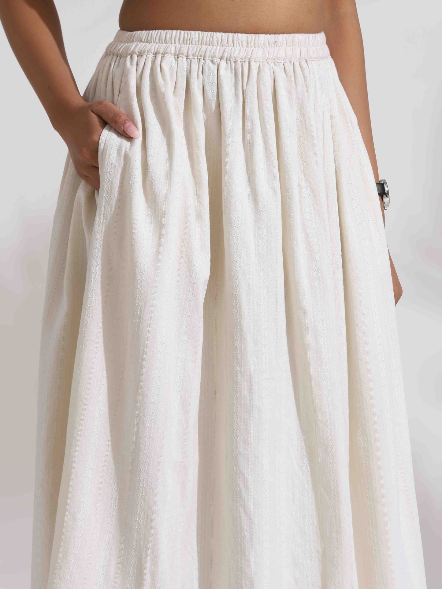 trueBrowns Off-White Cotton Skirt Co-ord Set - Swadesiicart