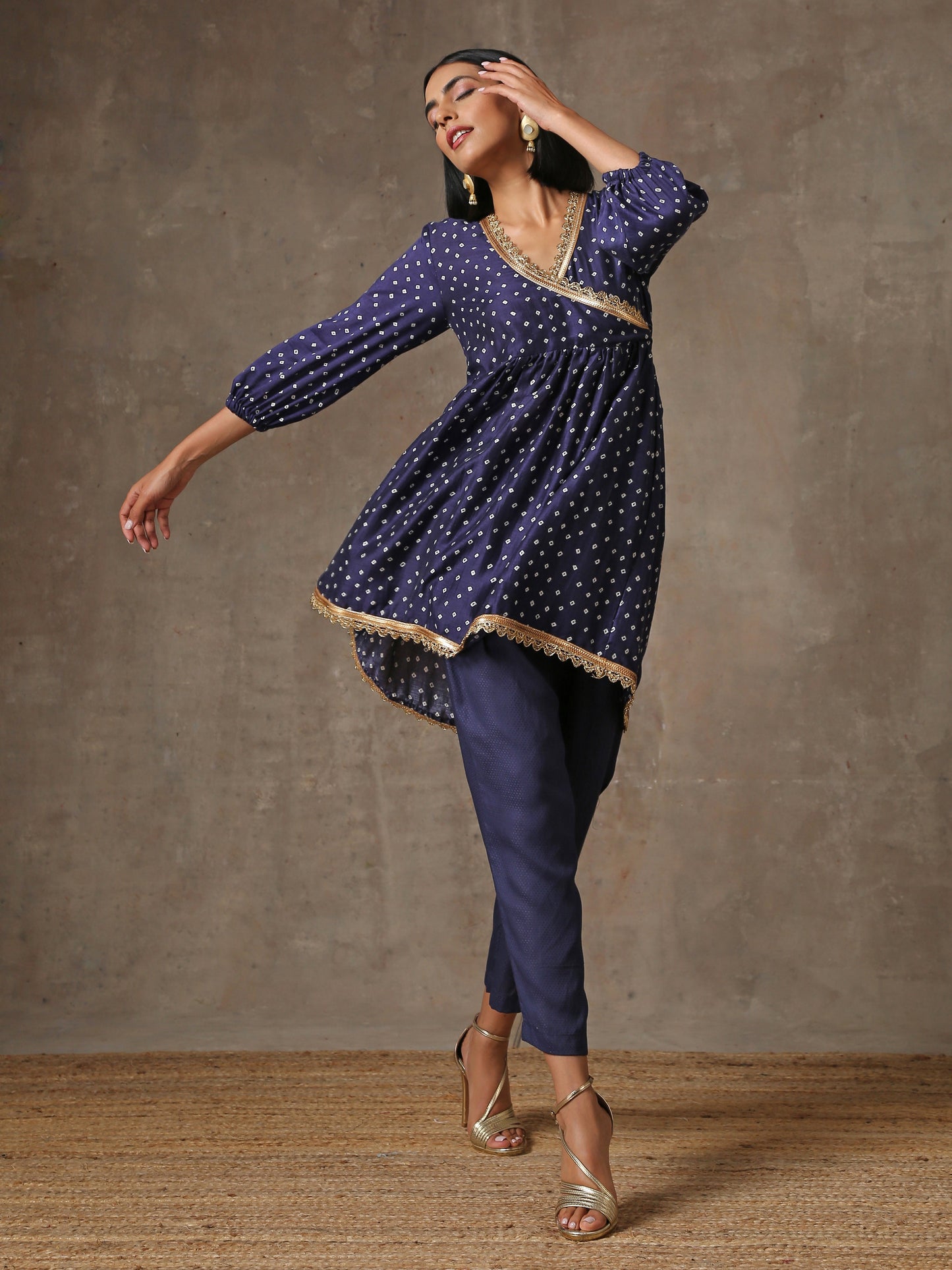 trueBrowns Blue Bandhani Printed Silk Co-Ord Set - Swadesiicart