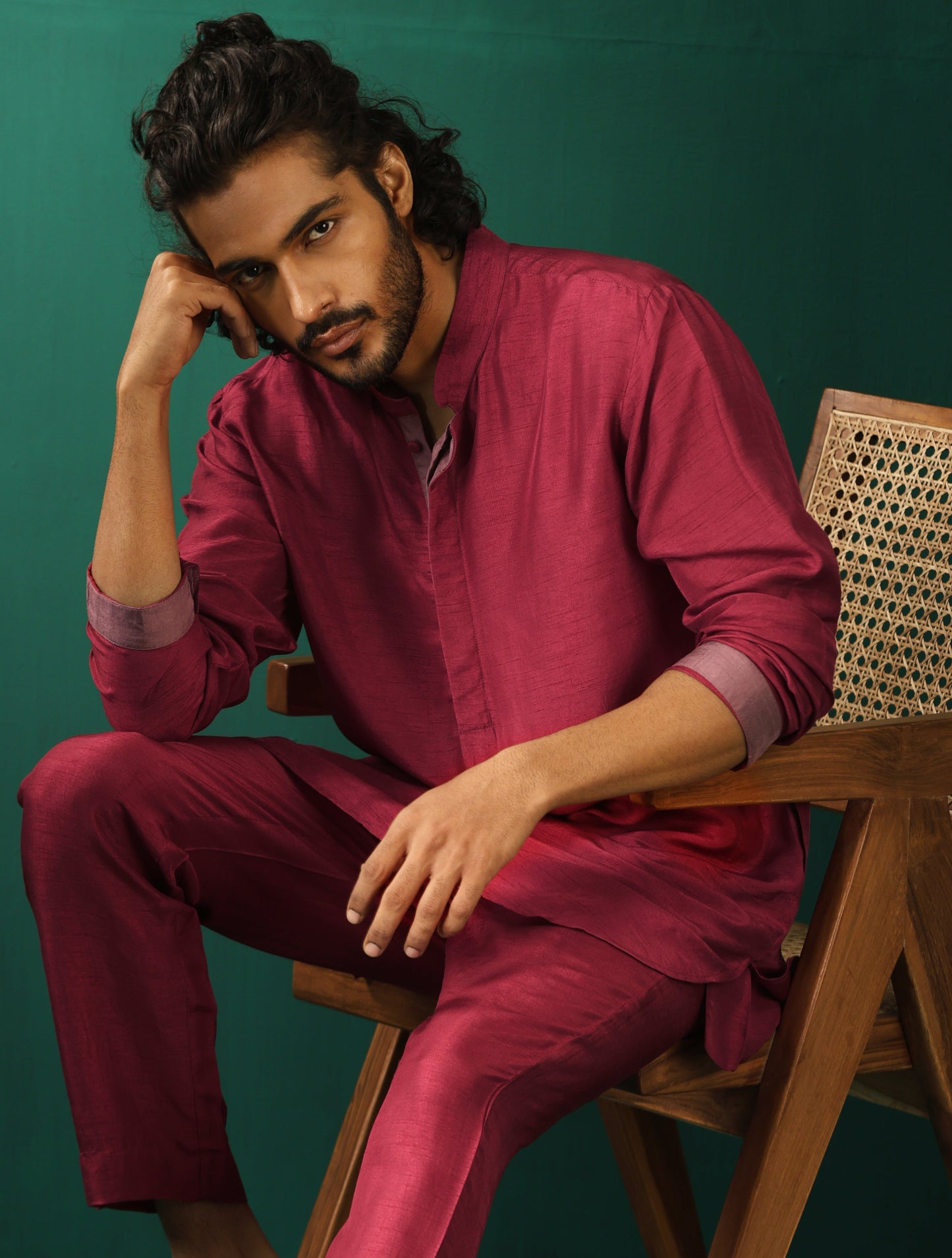 trueBrowns Men's Purple Silk Co-ord Set - Swadesiicart