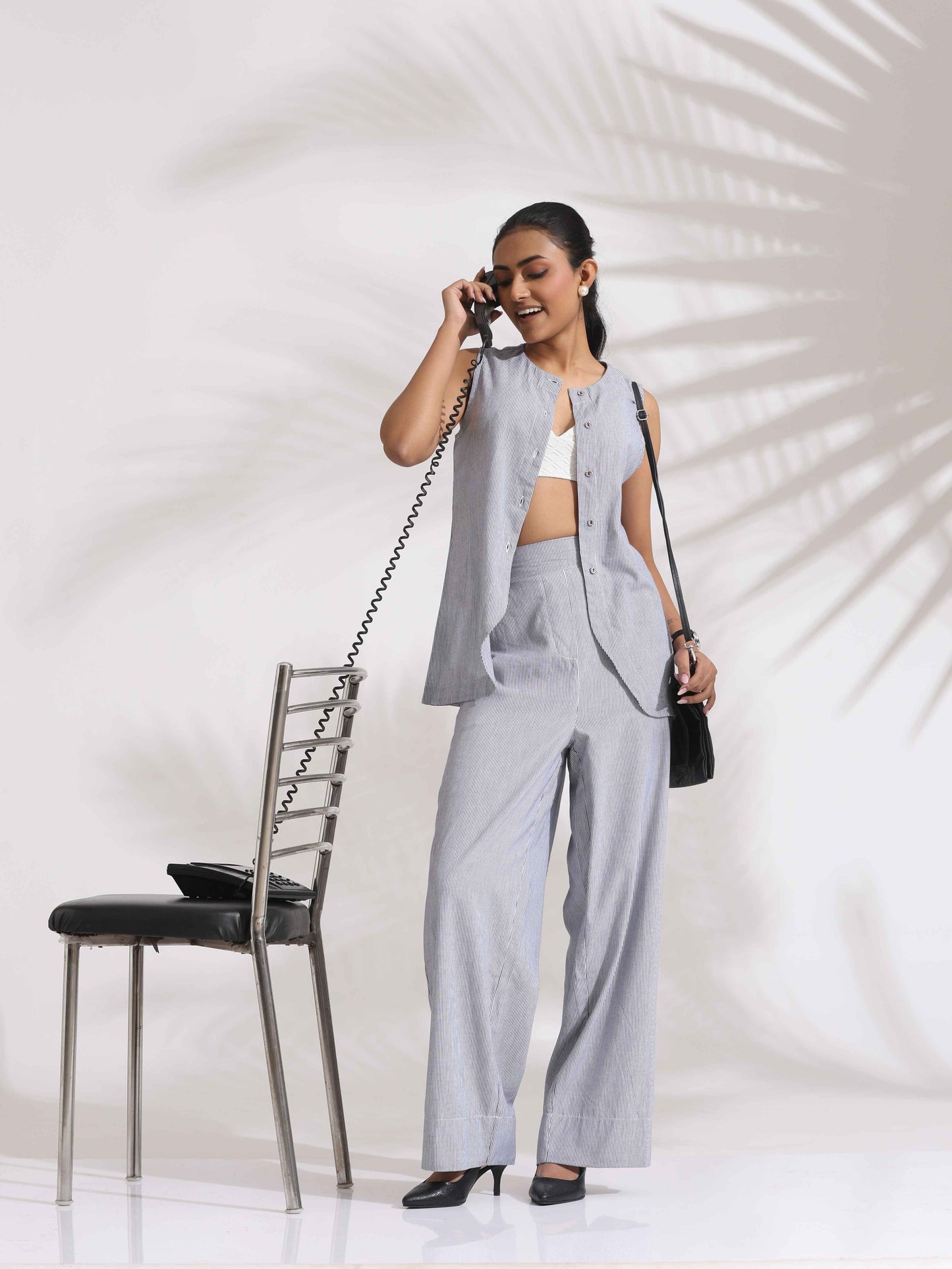 trueBrowns Grey Cotton Stripe Co-ord Set - Swadesiicart