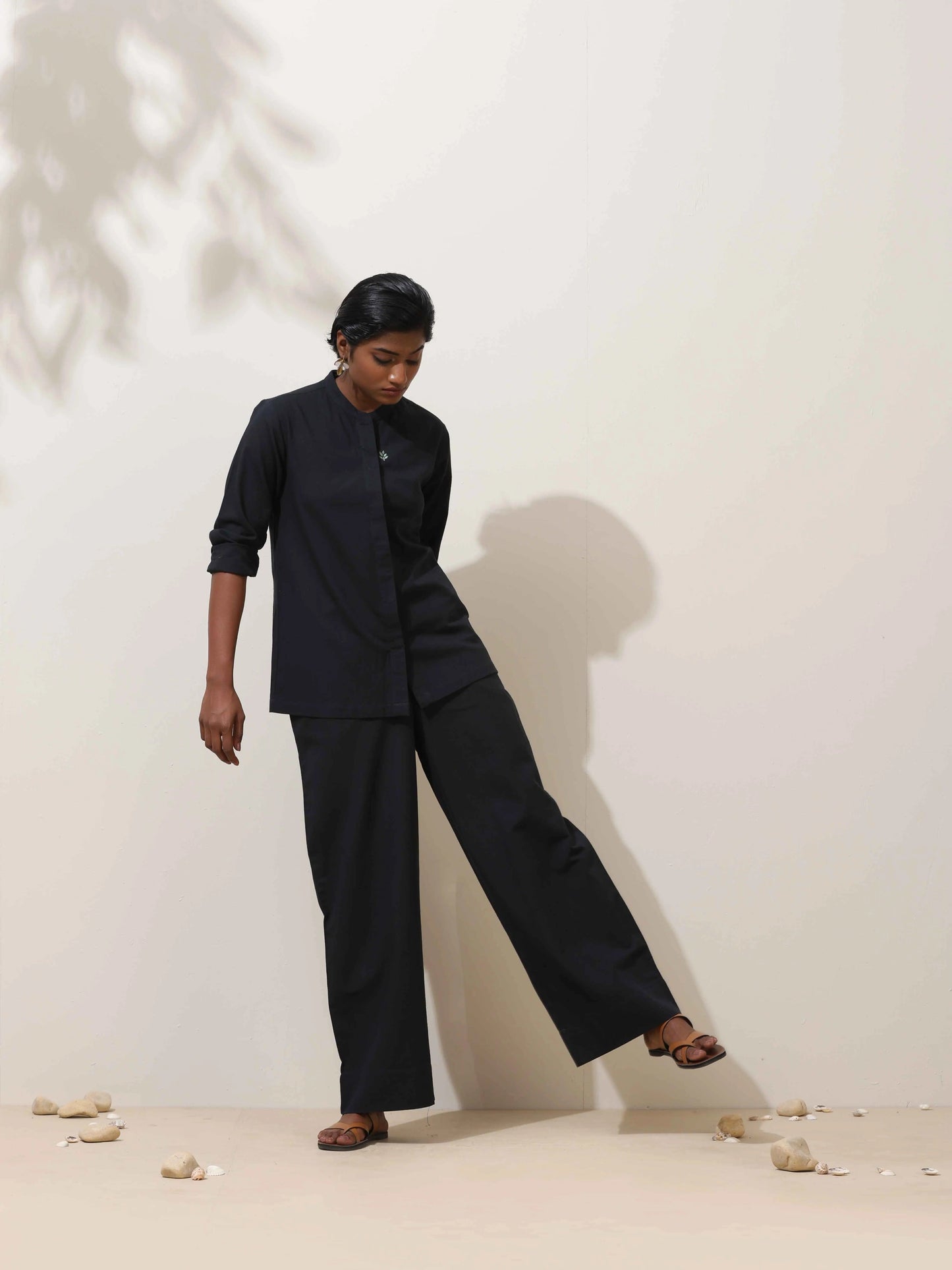 trueBrowns Black Cotton Linen Co-Ord Set - Swadesiicart