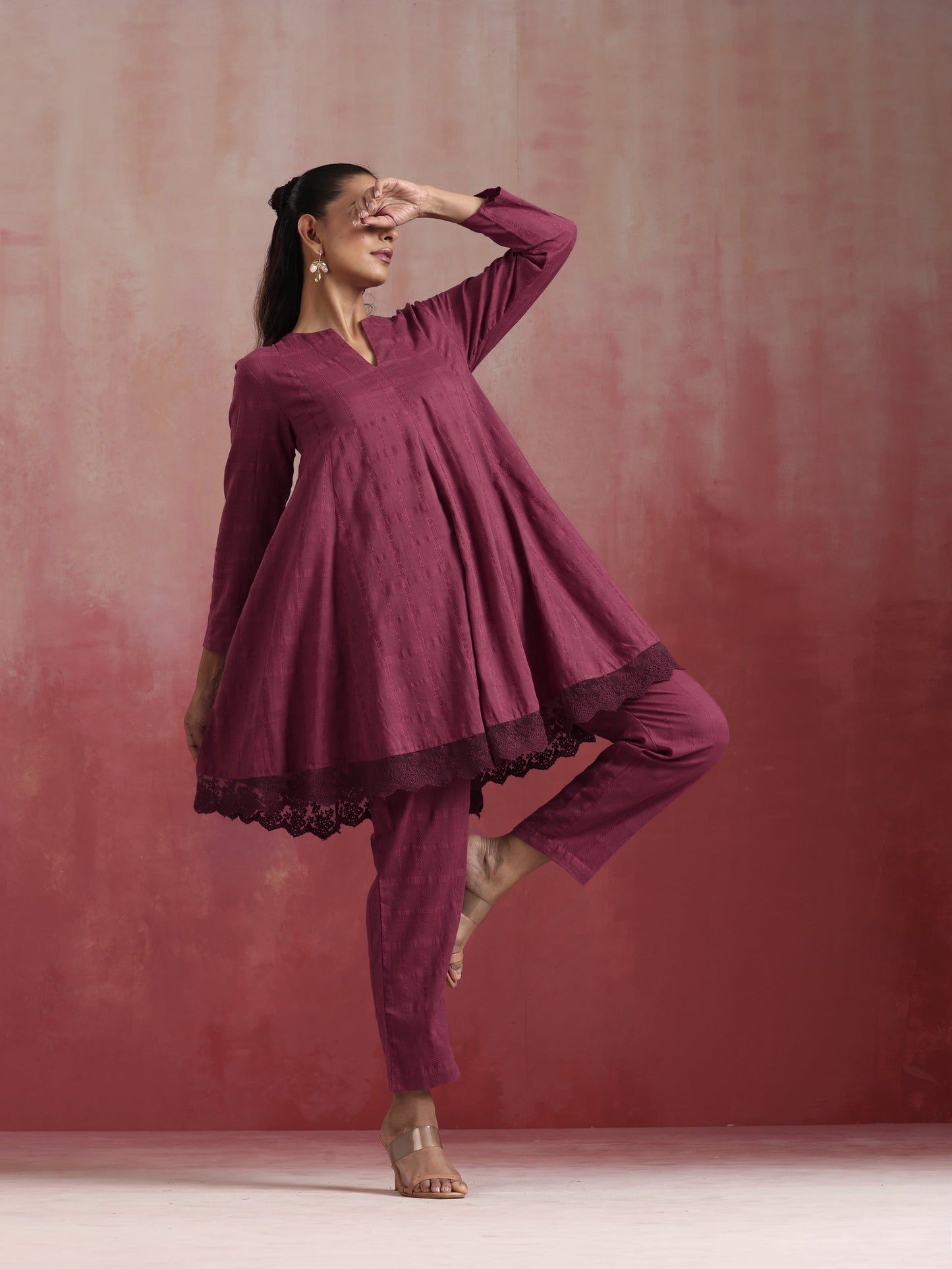 trueBrowns Mauve Cotton Dobby Co-ord set - Swadesiicart