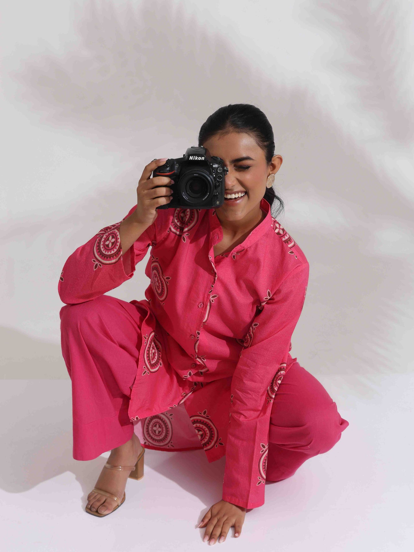 trueBrowns Pink Cotton Print Kurta Co-ord Set - Swadesiicart