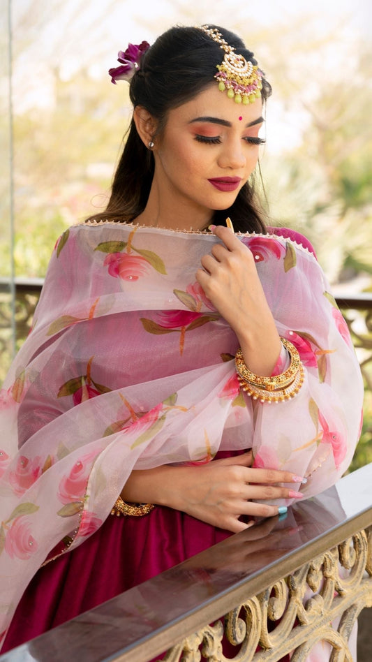 Pomcha Jaipur Magenta Lilly Anarkali Set | Swadesiicart
