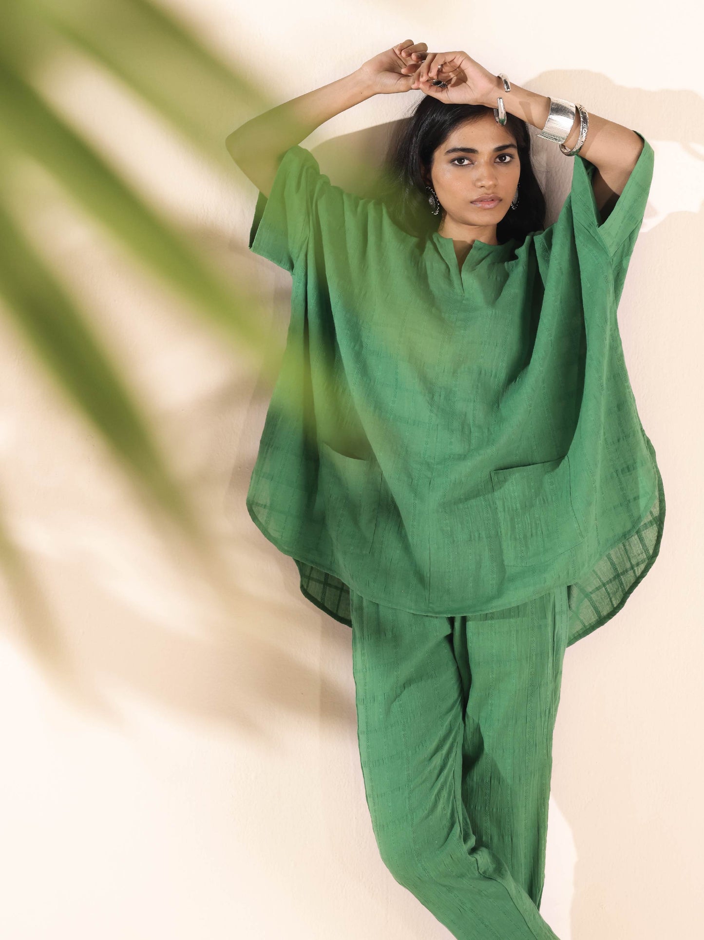 trueBrowns Green Cotton Dobby Oversized Co-ord Set - Swadesiicart