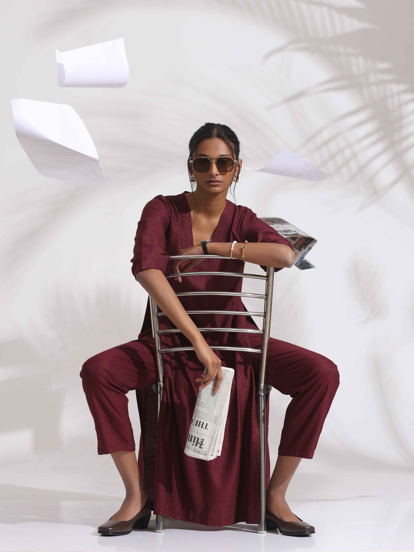 trueBrowns Maroon Dobby Kurta Set | Swadesiicart