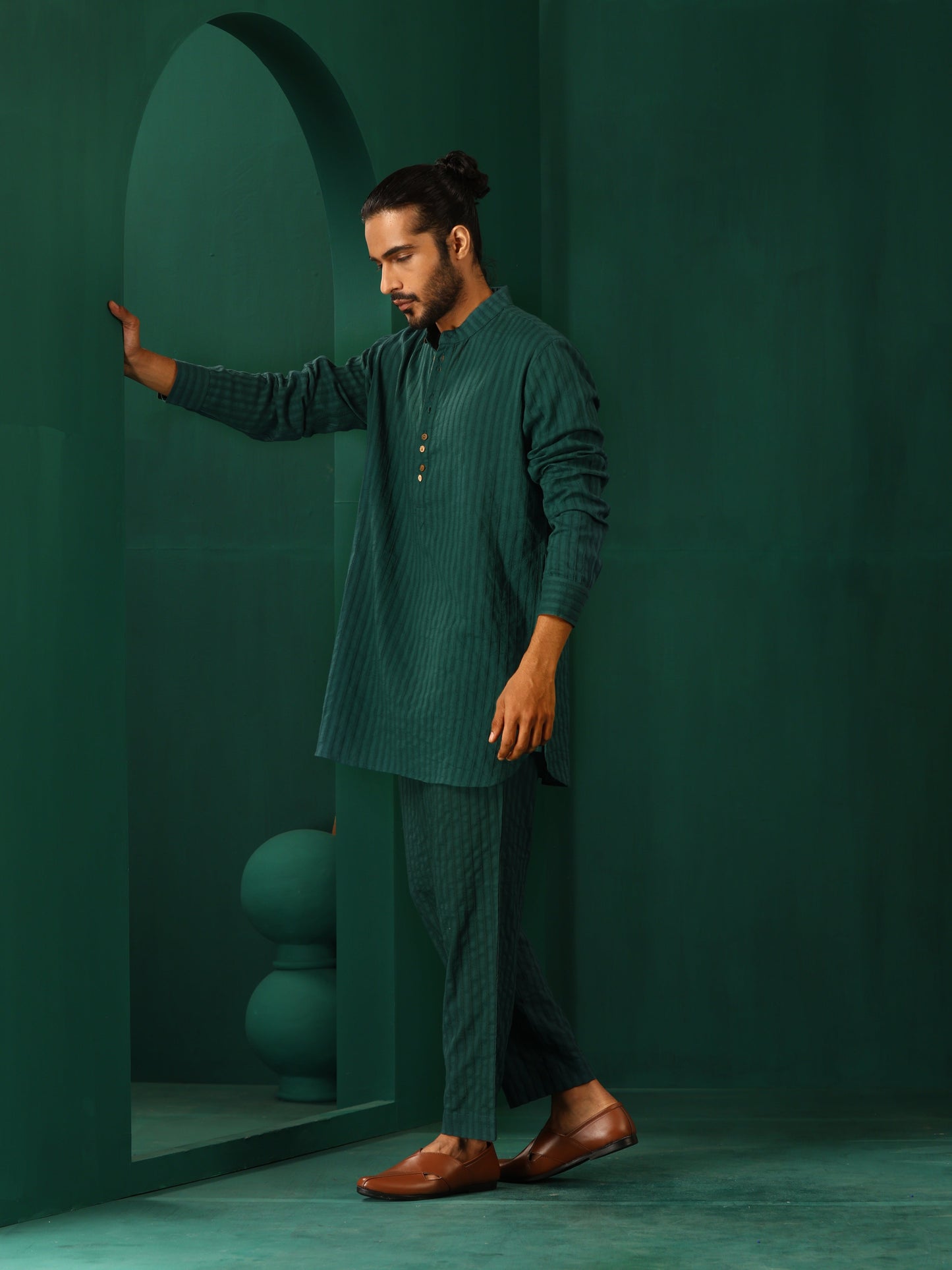 trueBrowns Men's Turquoise Dobby Co-ord Set - Swadesiicart