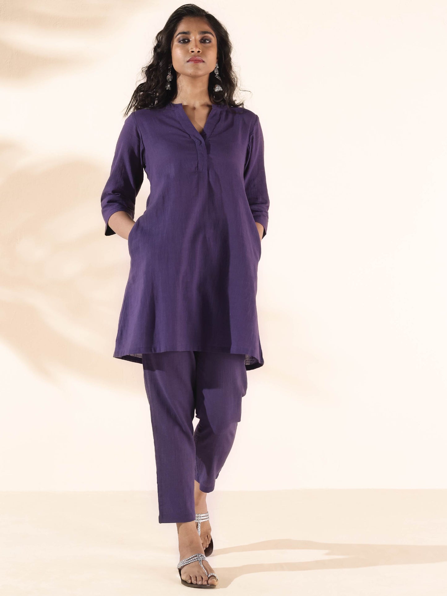 trueBrowns Purple Cotton Relaxed Co-ord Set - Swadesiicart