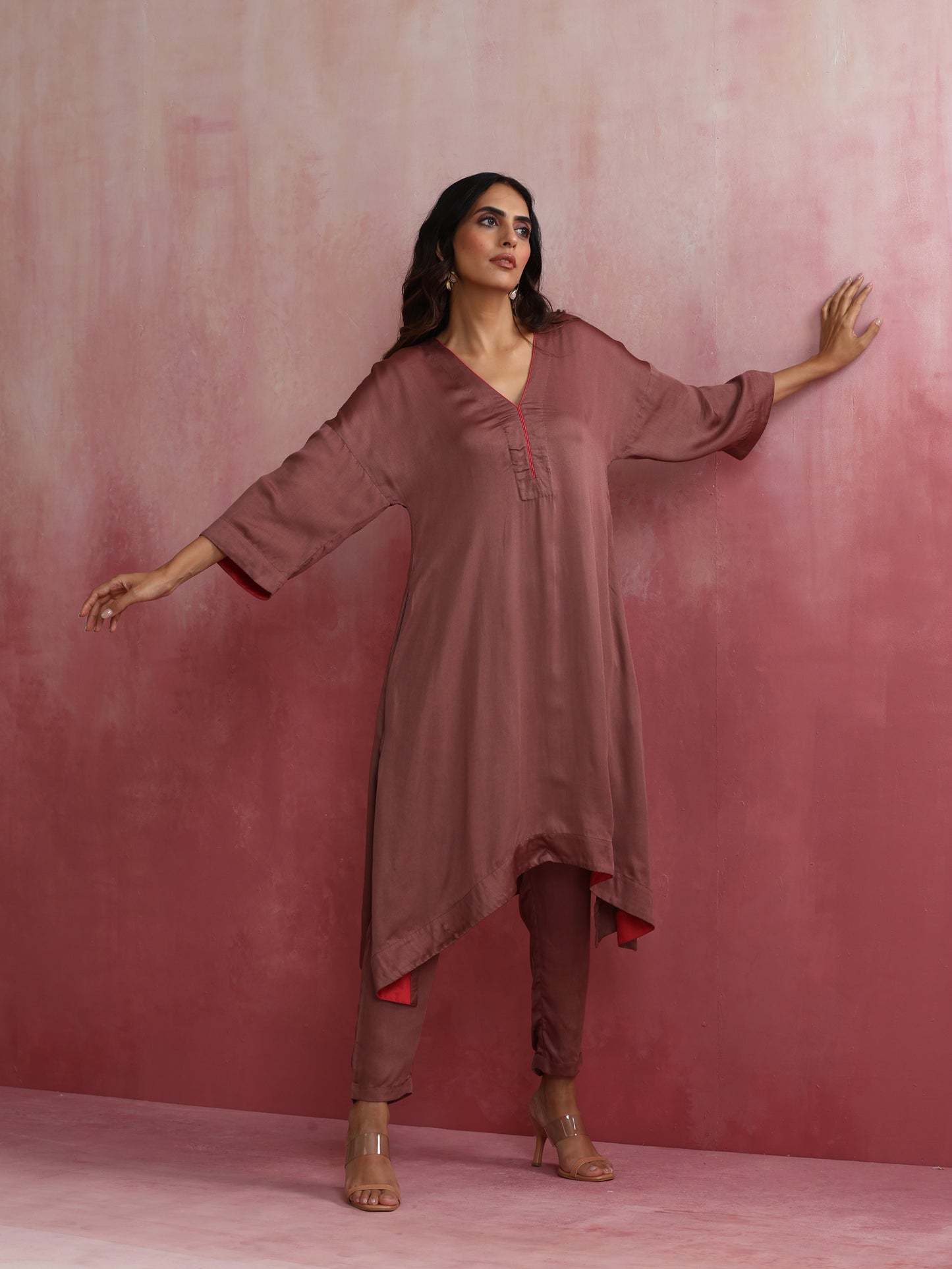 trueBrowns Brown Modal High low Kurta Set | Swadesiicart