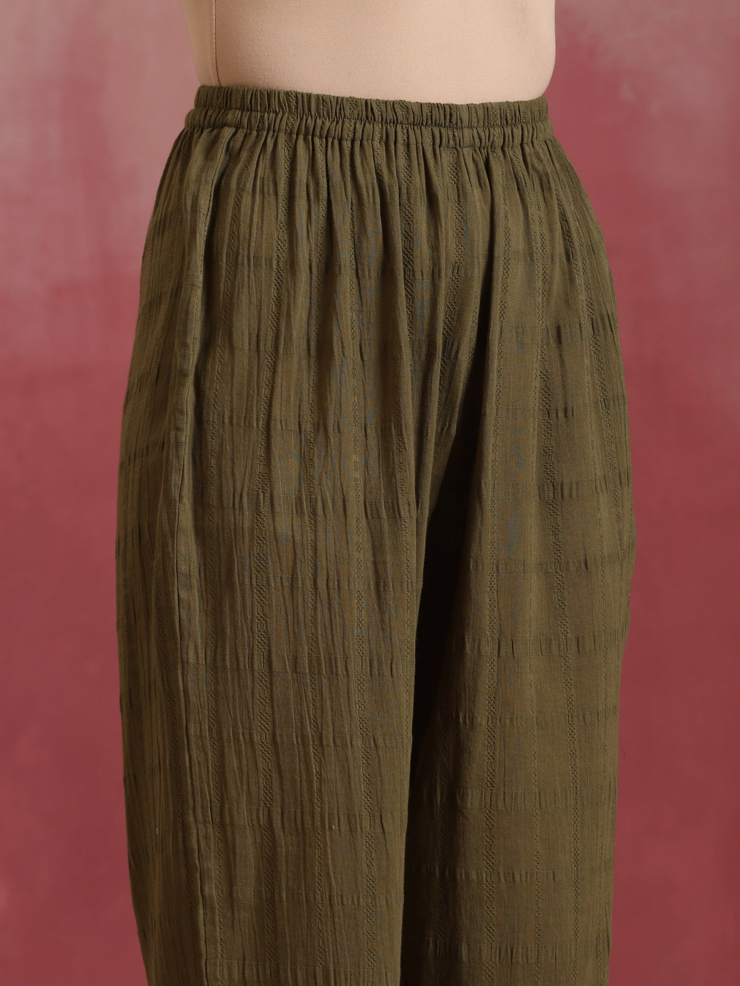 trueBrowns Olive Cotton Dobby Dobby Co-ord set - Swadesiicart