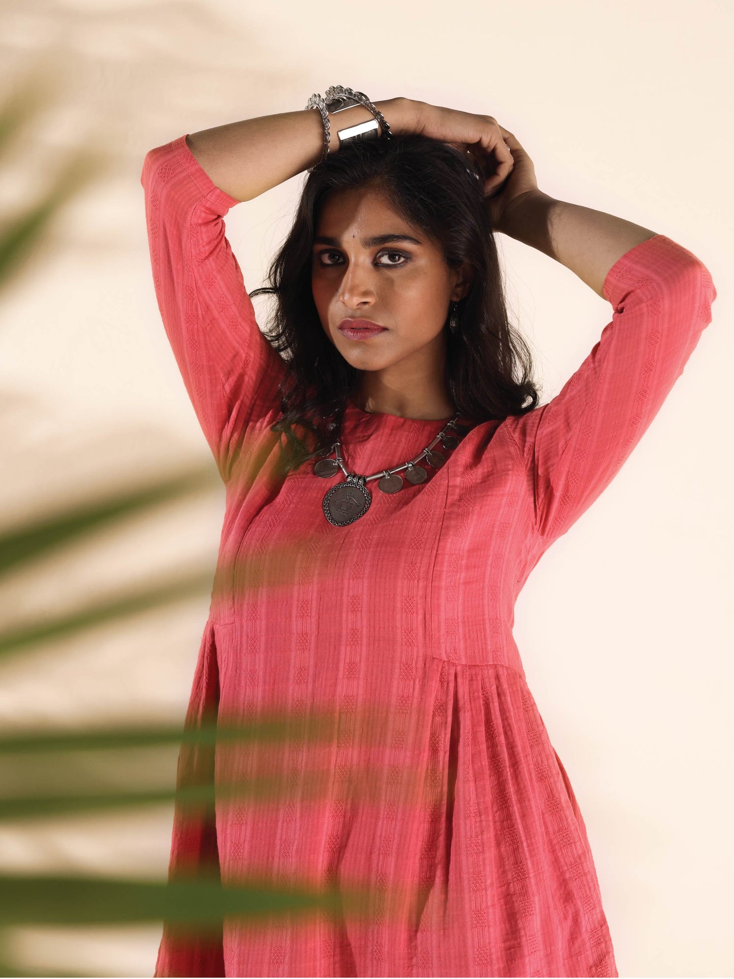 trueBrowns Pink Cotton Dobby Co-ord Set - Swadesiicart