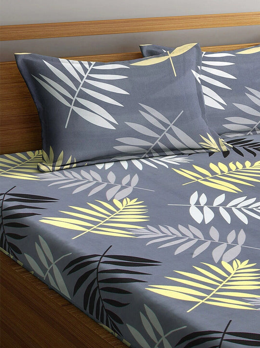 Home Sizzler Grey Printed 144 TC 1 Queen Bedsheet with 2 Pillow Covers - Swadesiicart