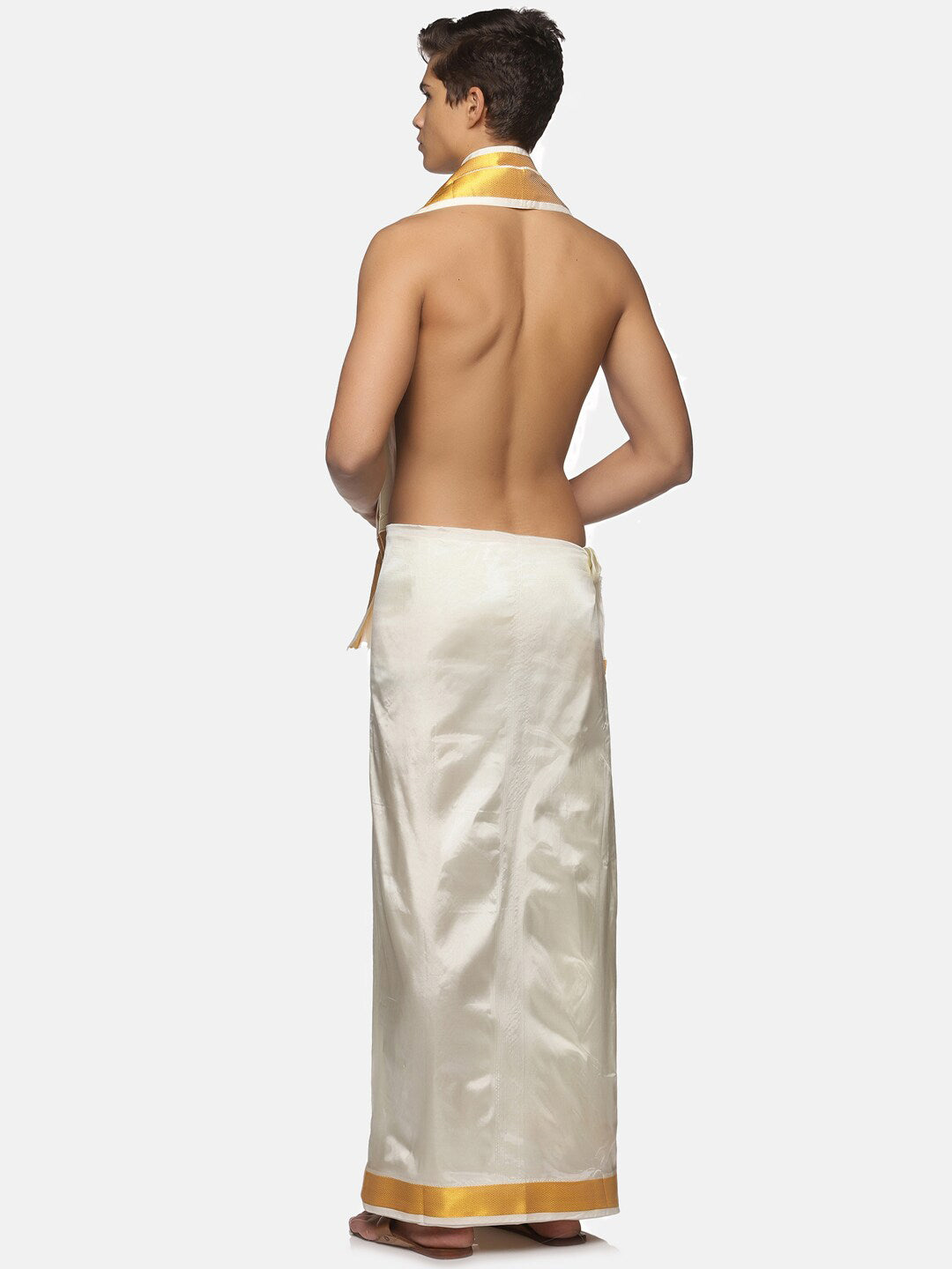 Sethukrishna Men Cream-Coloured Solid Dhoti | Swadesiicart