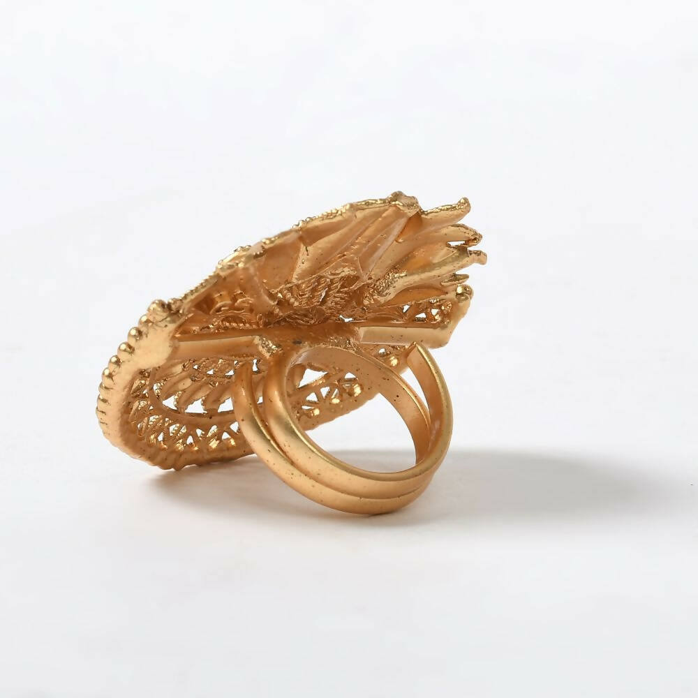 Mominos Fashion Joharkamal Gold-Polished Stone Studded Adjustable Finger Ring - Design 17 | Swadesiicart