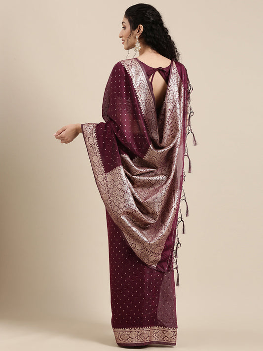 Saree Mall Maroon Woven Design Zari Silk Blend Banarasi Saree | Swadesiicart
