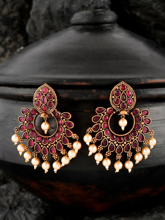 Shoshaa Magenta Gold-Polished Contemporary Drop Earrings | Swadesiicart