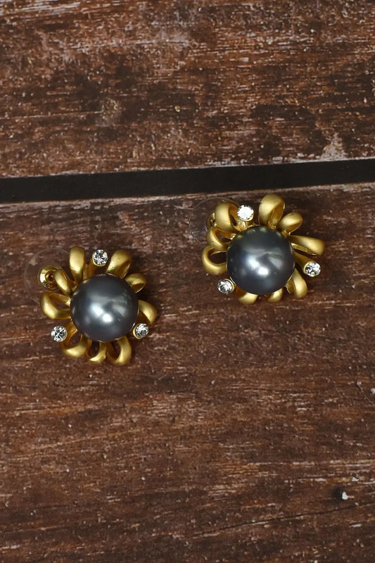 Joban Fashion Women Brass Golden White Ad Earrings