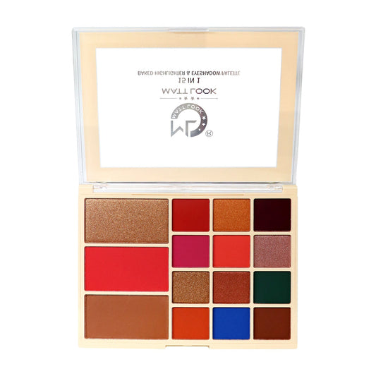 Matt Look 15 In 1 Baked Highlighter & Eyeshadow Matte Palette Face Makeup - Matte 01 - Swadesiicart
