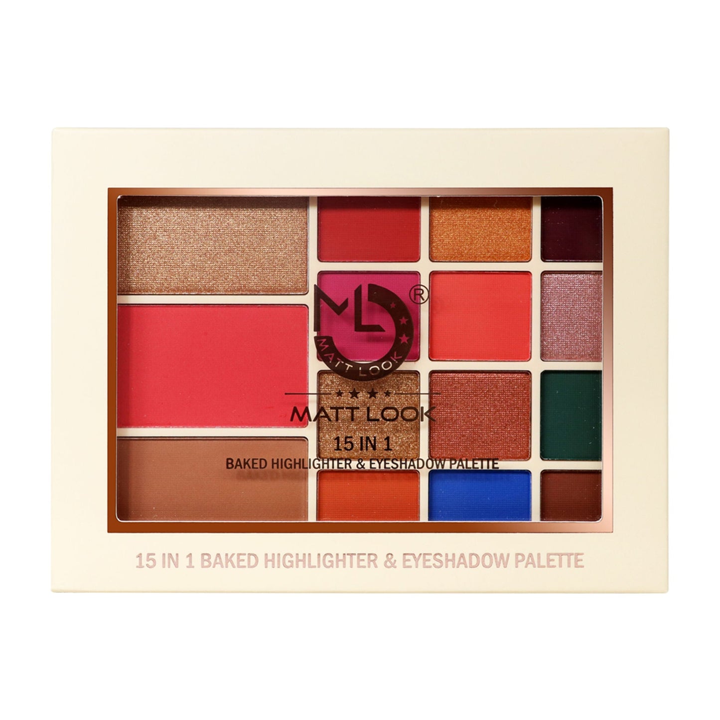 Matt Look 15 In 1 Baked Highlighter & Eyeshadow Matte Palette Face Makeup - Matte 01 - Swadesiicart