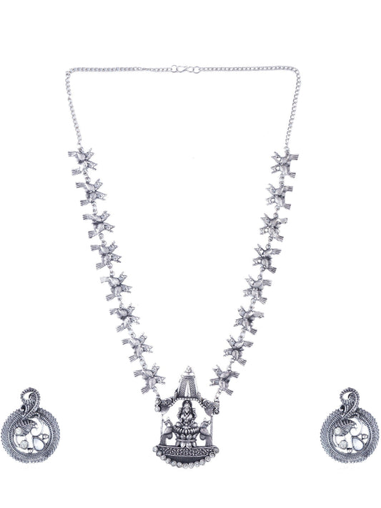 Cardinal Silver-Toned Oxidised Long Jewellery Set Jewellery Set - Swadesiicart
