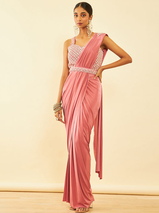 Soch Pink Beads and Stones Embellished Ready to Wear Saree | Swadesiicart
