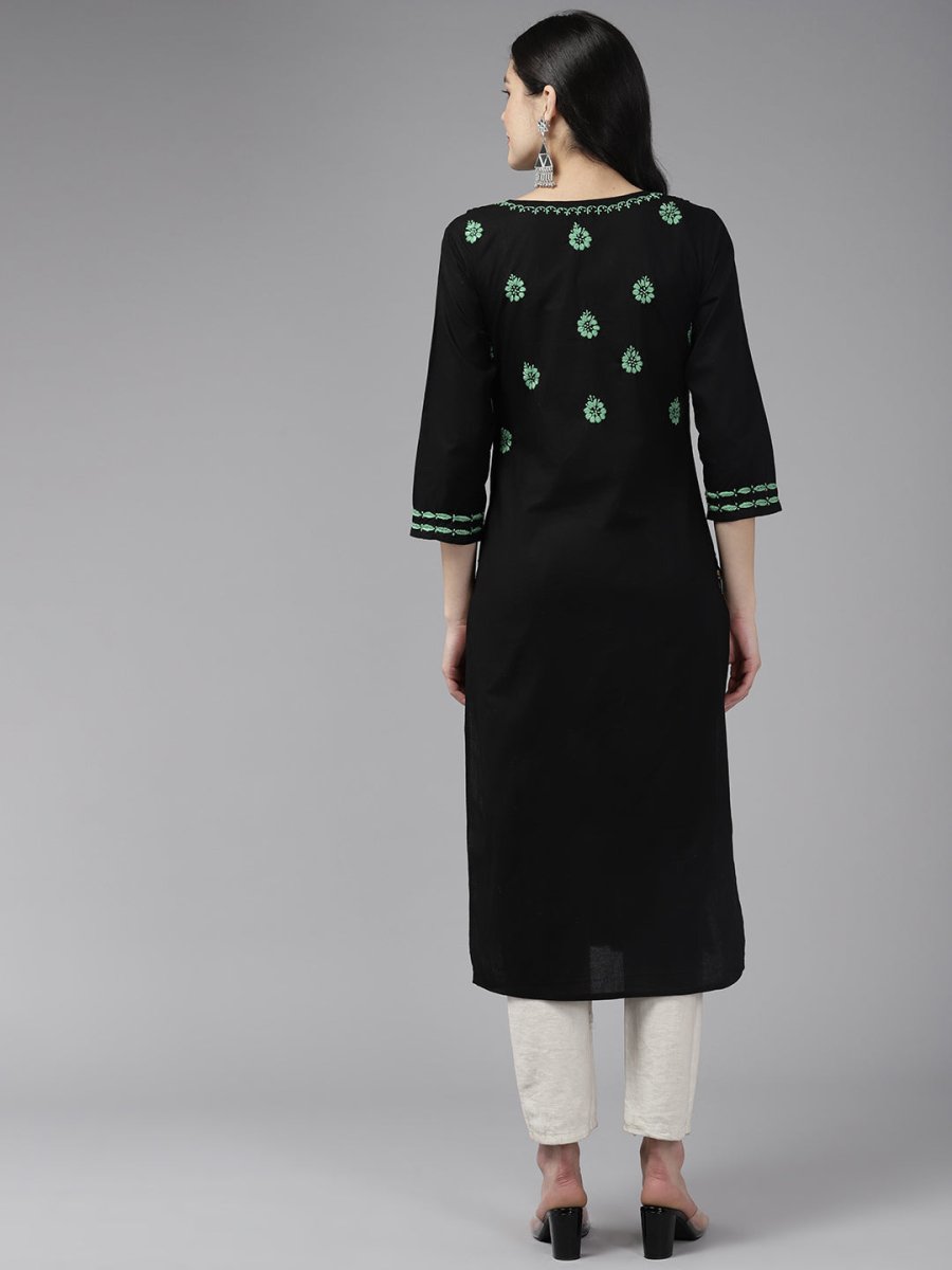 ADA Women Ethnic Motifs Embroidered Cotton Chikankari Floral Kurta | Swadesiicart