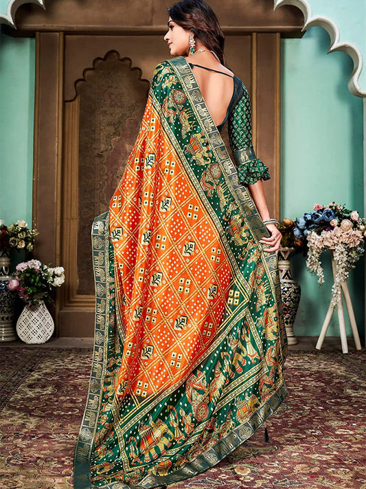 Kalini Bandhani Printed Silk Cotton Banarasi Saree | Swadesiicart
