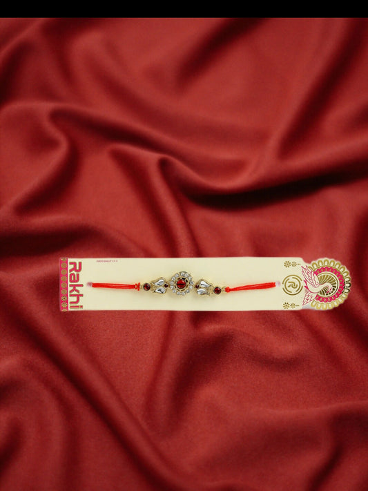 NVR Men Gold-Toned Stone-Studded Rakhi With Roli Chawal | Swadesiicart