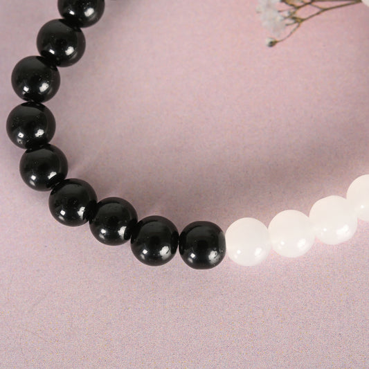 NVR Men & Women Black & White Marbel Crystal Elasticated Bracelet - NR Retail-NVR
